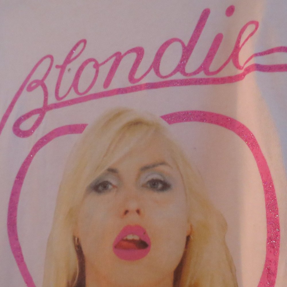 MADEWORN Blondie Distressed Pink Glitter Off White Cotton Graphic Tee T Shirt M - Picture 7 of 14